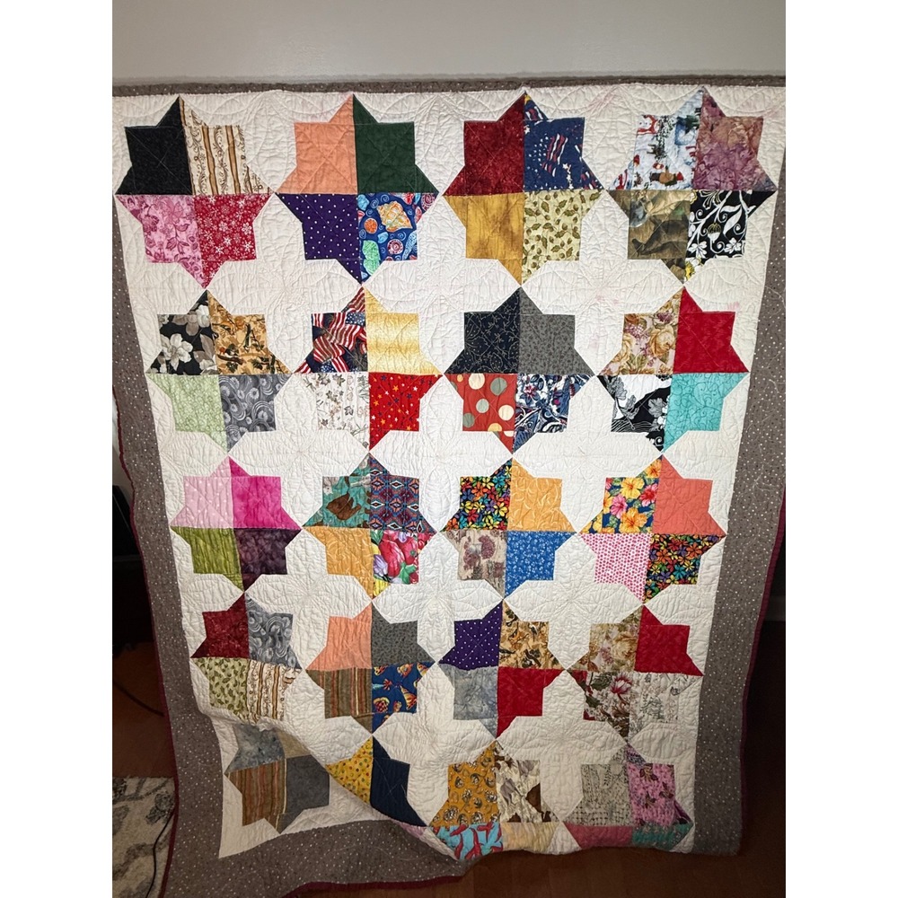 Handmade Patchwork Star Quilt Scrappy Pattern Floral Novelty Print Multi Color